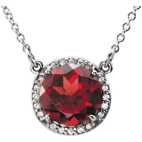 14k White Gold Mozambique Garnet & .05 CTW Diamond 16" Necklace
