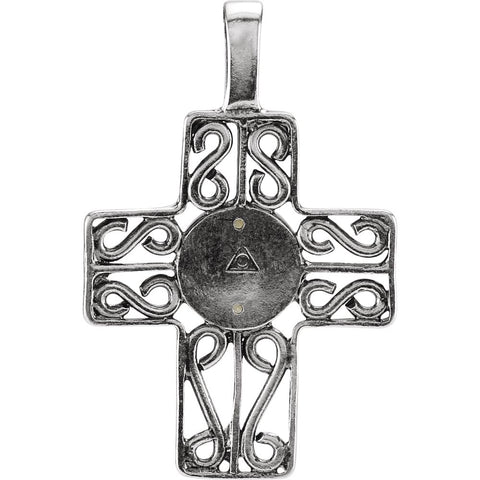 Sterling Silver Cross Pendant with Ancient Roman Glass Design