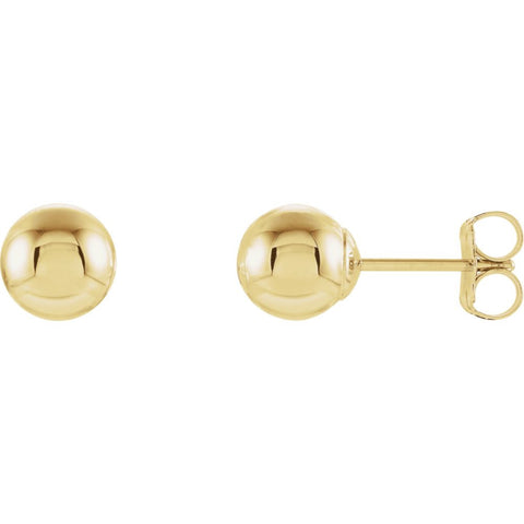 14k Yellow Gold 6mm Ball Earrings with Bright Finish