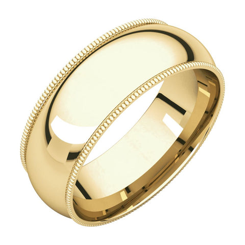 14k Yellow Gold 7mm Milgrain Comfort Fit Band, Size 9