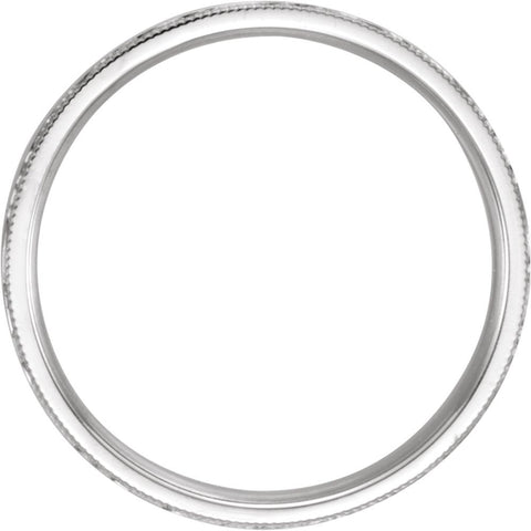 14k White Gold 4mm Flat Comfort Fit Milgrain Hammer Finish Band Size 8