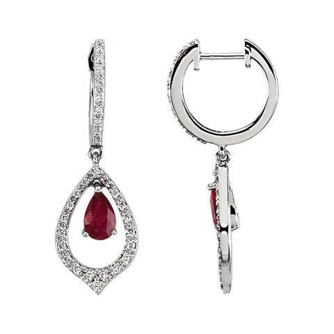 14k White Gold 1/4 CTW Diamond & Ruby Earrings