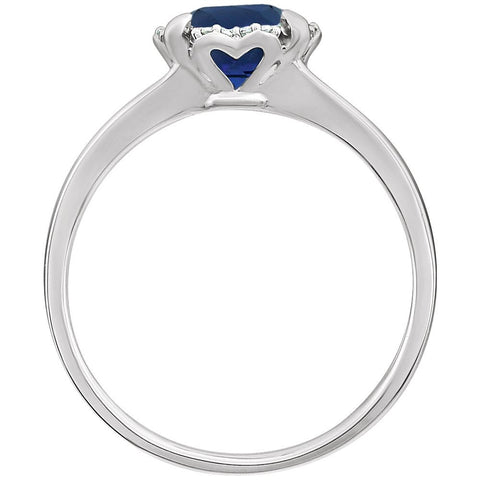 14k White Gold Created Blue Sapphire & .05 CTW Diamond Ring, Size 7
