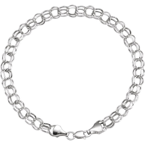 14k White Gold 7.9mm Hollow Double Link Charm 7.25" Bracelet