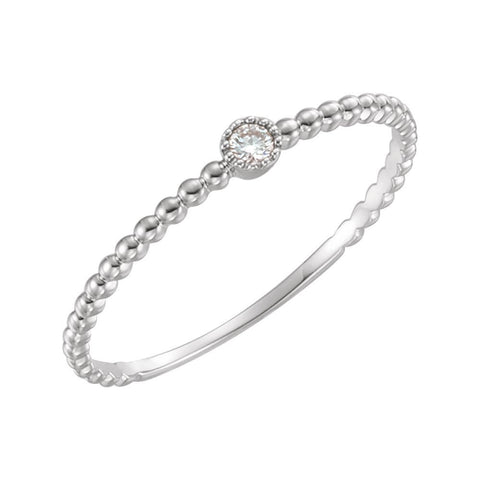 14k White Gold .03 CTW Diamond Bead Design Ring Size 7