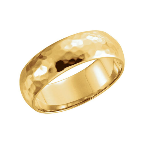 14k Yellow Gold 6mm Half Round Hammer Finish Band Size 7