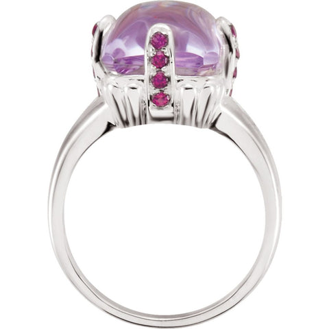 Sterling Silver Rose De France Quartz & Brazilian Garnet Accented Ring, Size 7