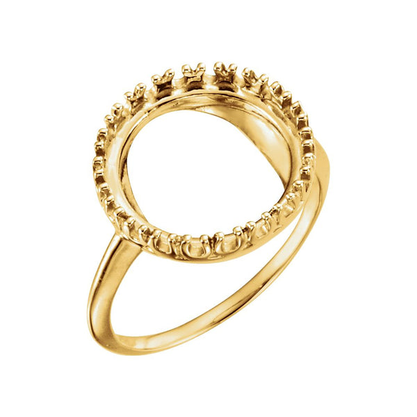 14k Yellow Gold 13mm Coin Ring Mounting, Size 6