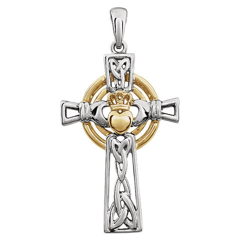 14K White & Yellow Gold Claddagh Cross