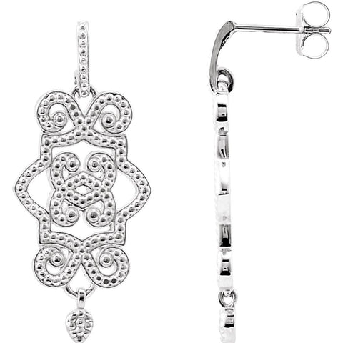 14k White Gold Granulated Design Earrings with Backs