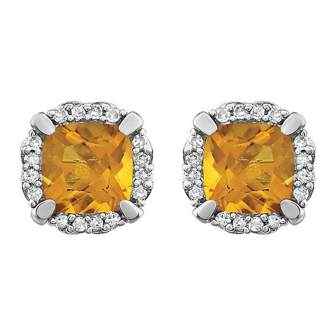 14k White Gold Citrine & 1/10 CTW Diamond Earrings