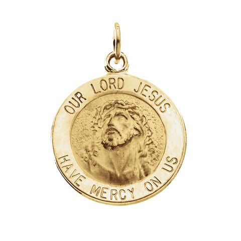 14k Yellow Gold 15mm Round Our Lord Jesus Medal