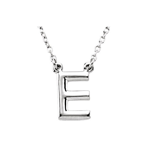 Sterling Silver Letter "E" Block Initial 16" Necklace