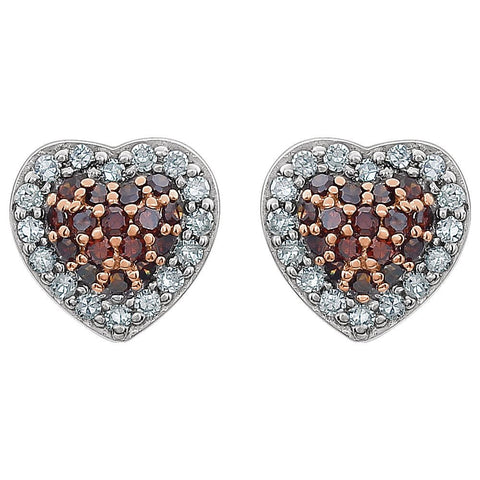 14k White Gold 1/4 CTW Brown Diamond Heart Earrings