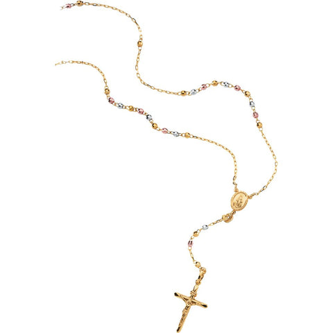 14K Yellow & White & Rose Gold Tri-Color Rosary Necklace