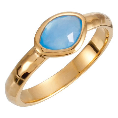 18K Yellow Gold Vermeil 7x5x4mm Blue Chalcedony Ring Size 8