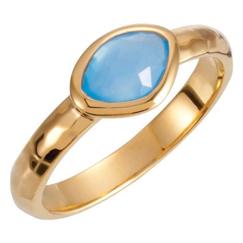 18K Yellow Gold Vermeil 7x5x4mm Blue Chalcedony Ring Size 6