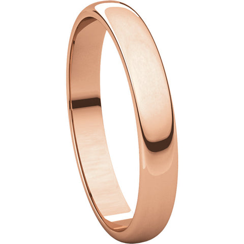 10k Rose Gold 3mm Half Round Light Band, Size 6
