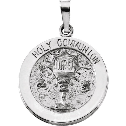Sterling Silver 18mm Round Holy Communion Medal with 18" Chain