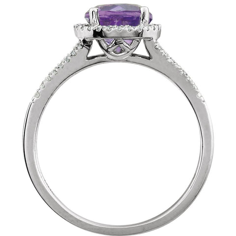 14k White Gold Amethyst & 1/5 CTW Diamond Ring, Size 7