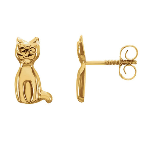 Kids Cat Earrings in 14K Yellow Gold