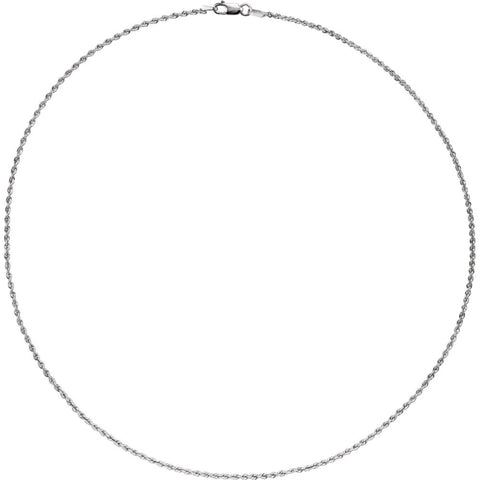 14k White Gold 1.5mm Rope 18" Chain