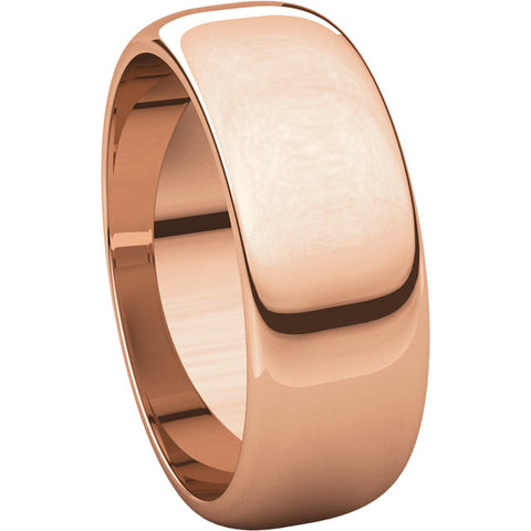 14k Rose Gold 7mm Half Round Band, Size 8
