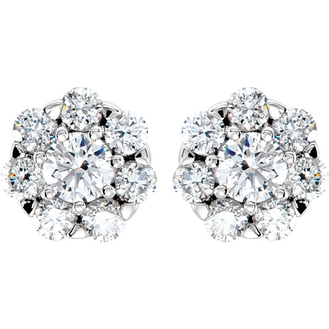 14k White Gold 3/4 CTW Diamond Cluster Earrings