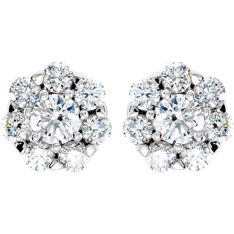 14k White Gold 3/4 CTW Diamond Cluster Earrings