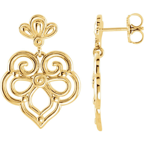 14k Yellow Gold 24.5x17.25mm Decorative Dangle Earrings