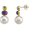 14k Yellow Gold South Sea Cultured Circlé Pearl, Genuine Peridot & Genuine Amethyst Earrings