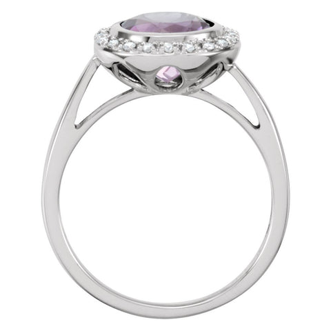 14k White Gold Amethyst & 1/8 CTW Diamond Ring, Size 7