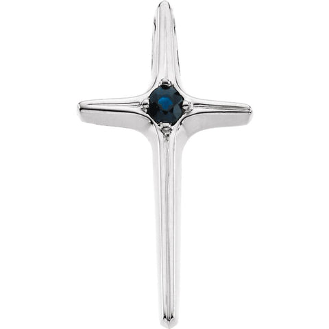 14k White Gold Blue Sapphire Cross Pendant