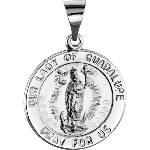 14k White Gold 18.25mm Round Hollow Our Lady of Guadalupe Medal