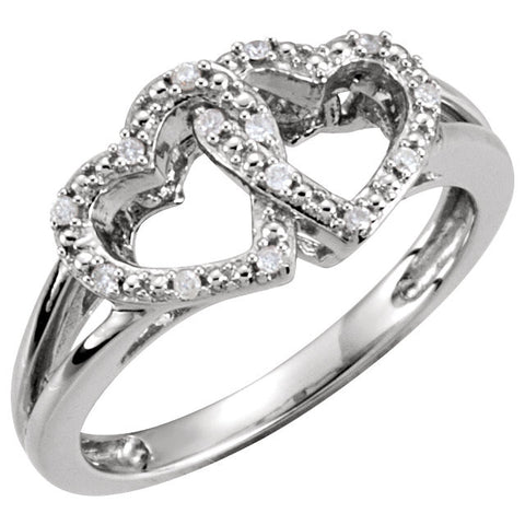 Sterling Silver .05 CTW Diamond Double Heart Design Ring Size 5