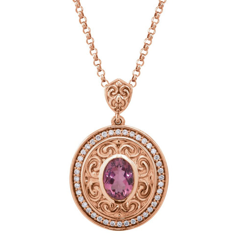 14k Rose Gold Pink Tourmaline & 1/5 CTW Diamond 18" Necklace