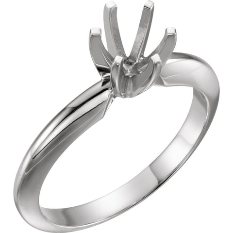Platinum 6-6.6mm Round Heavy 6-Prong Engagement Ring Mounting, Size 6
