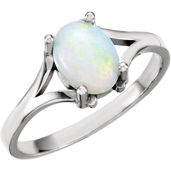 14k White Gold Opal Ring, Size 6