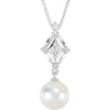 0.01 CTTW Freshwater Cultured Pearl and Diamond Necklace in 14k White Gold ( 18.00 Inch )