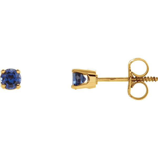 14k Yellow Gold Imitation Blue Sapphire Youth Earrings