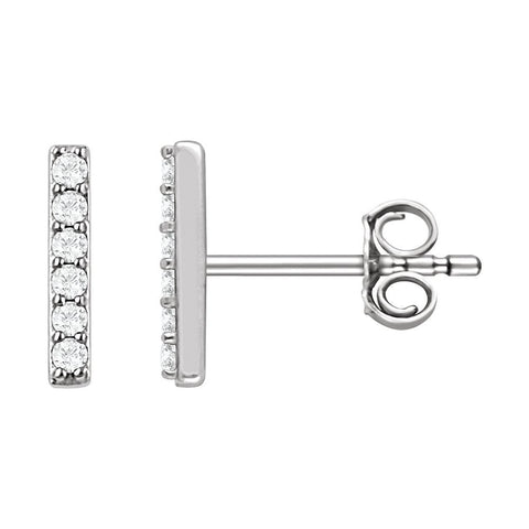 14k White Gold 1/10 CTW Diamond Vertical Bar Earrings