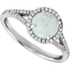 14k White Gold Lab Grown Opal and 1/6 CTW Diamond Ring , Size 7