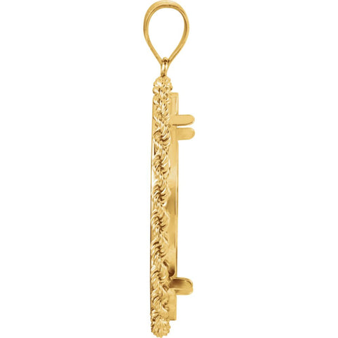 14k Yellow Gold 2.5mm Solid Rope Tab Back Frame Pendant for Canadian 1 Ounce Maple Leaf Coin