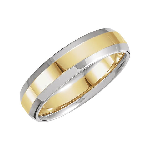 14K Yellow & White 6mm Comfort-Fit Beveled Edge Band Size 10.5