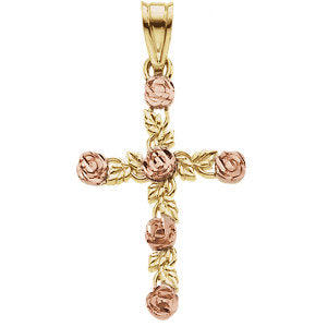 14k Yellow Gold Floral-Inspired Cross Pendant