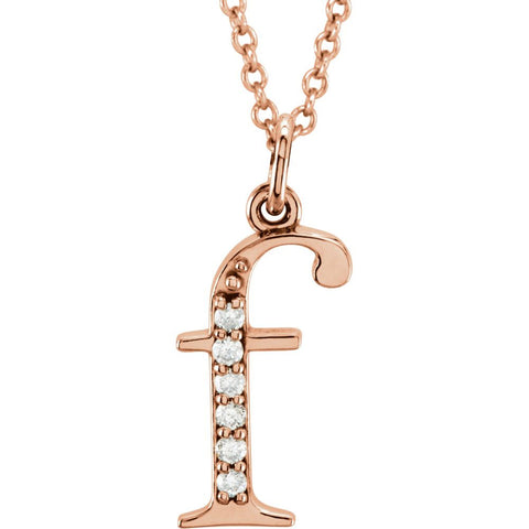 14k Rose Gold .03 CTW Diamond Lowercase Letter "f" Initial 16" Necklace