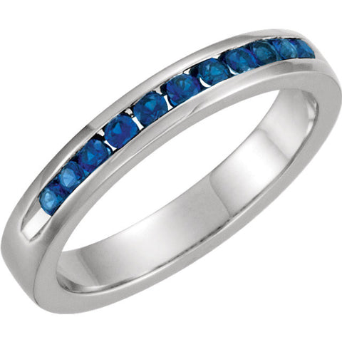 14k White Gold Blue Sapphire Classic Channel Set Anniversary Band , Size 7