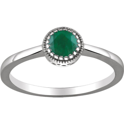 14k White Gold Emerald "May" Birthstone Ring, Size 7