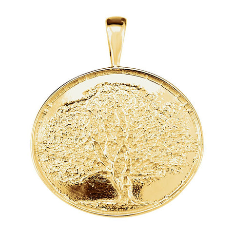 14k Yellow Gold Heart print Oak Tree Pendant