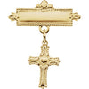 13.00x10.00 mm Cross with Heart Baptismal Pin in 14K Yellow Gold